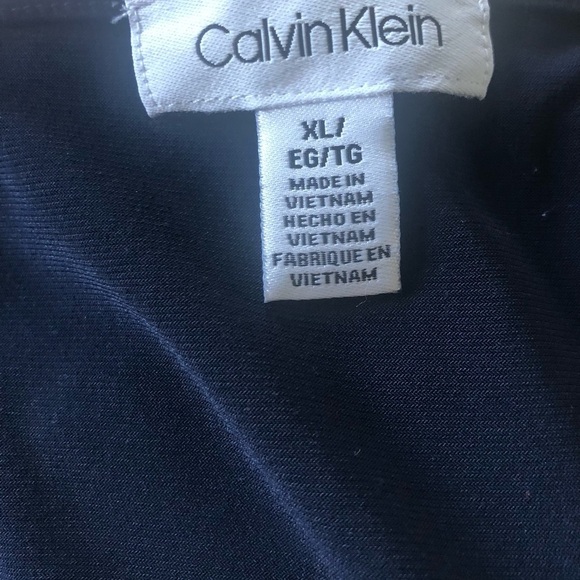 Calvin Klein SS Navy Black Color-Block Career Tunic Top Sz XL Scoop Neck Stretch - Picture 5 of 5